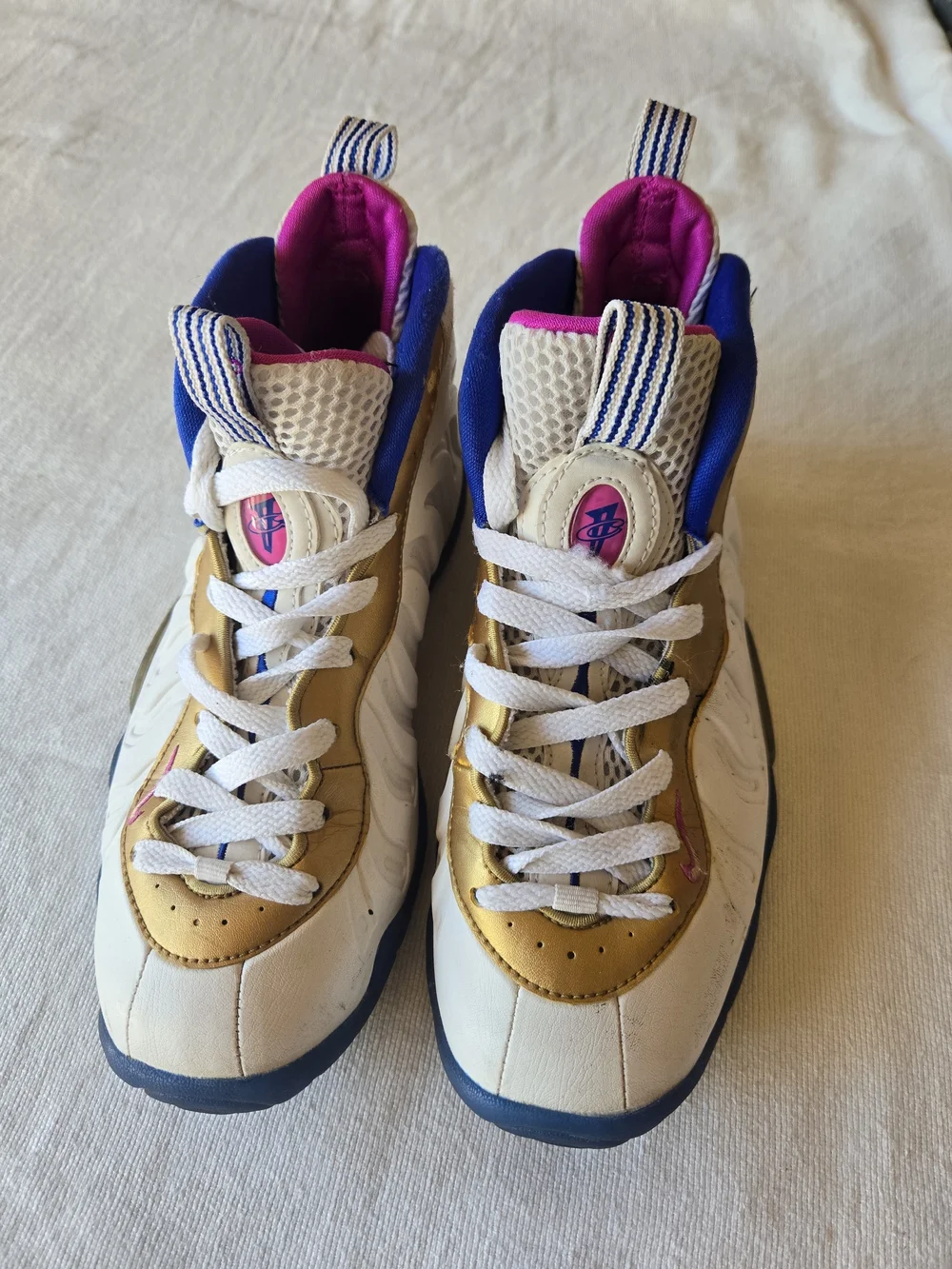 Kids Athletic Sneakers in White, Gold & Pink - Retro Sport Style